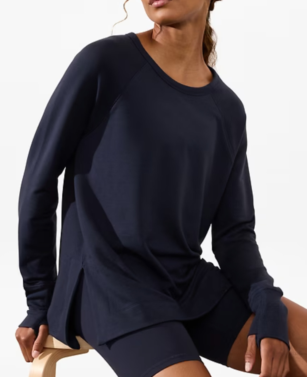 NEW ATHLETA NAVY BLUE COASTER LUXE RECOVER SWEATSHIRT 659287 SZ ST SMALL TALL